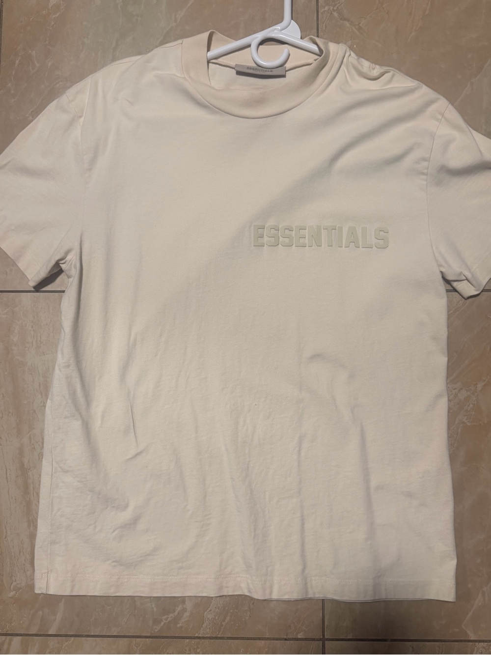 Essentials Cream Crewneck T-Shirt with Raised Logo
